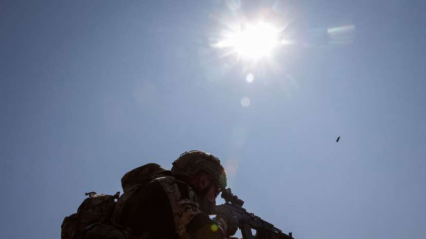 Ukrainian serviceman attends a training between combat missions at a training ground in Kharkiv region