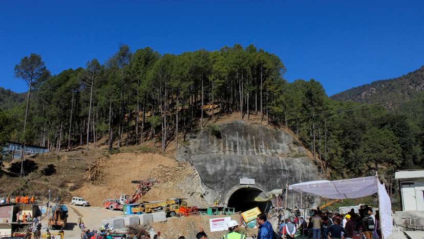 Tunnel where workers are trapped following a collapse in Uttarkashi, in the northern state of Uttarakhand