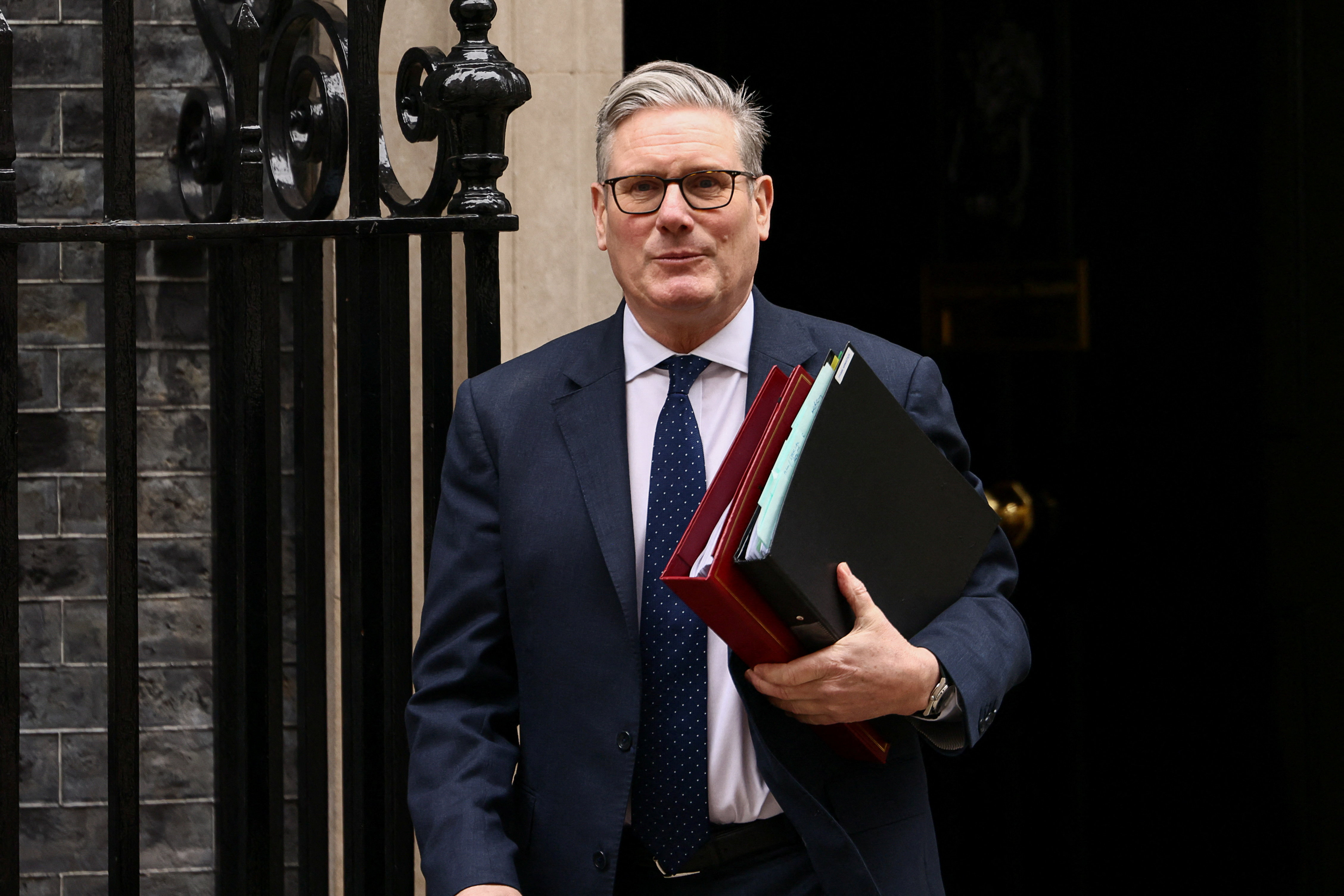 British Prime Minister Keir Starmer leaves 10 Downing Street in London