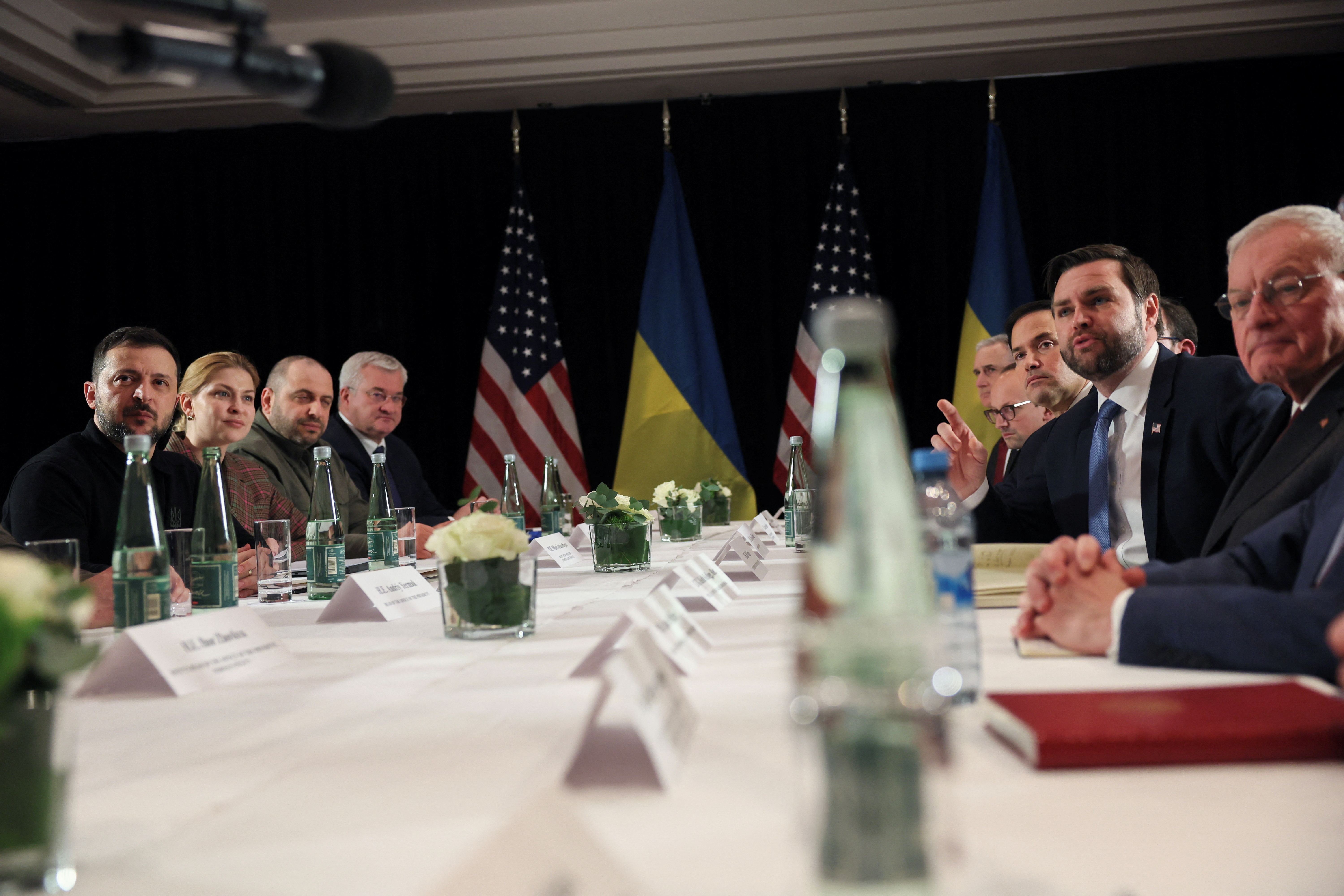 U.S. Vice President Vance and Ukrainian President Zelenskiy attend a bilateral meeting, in Munich