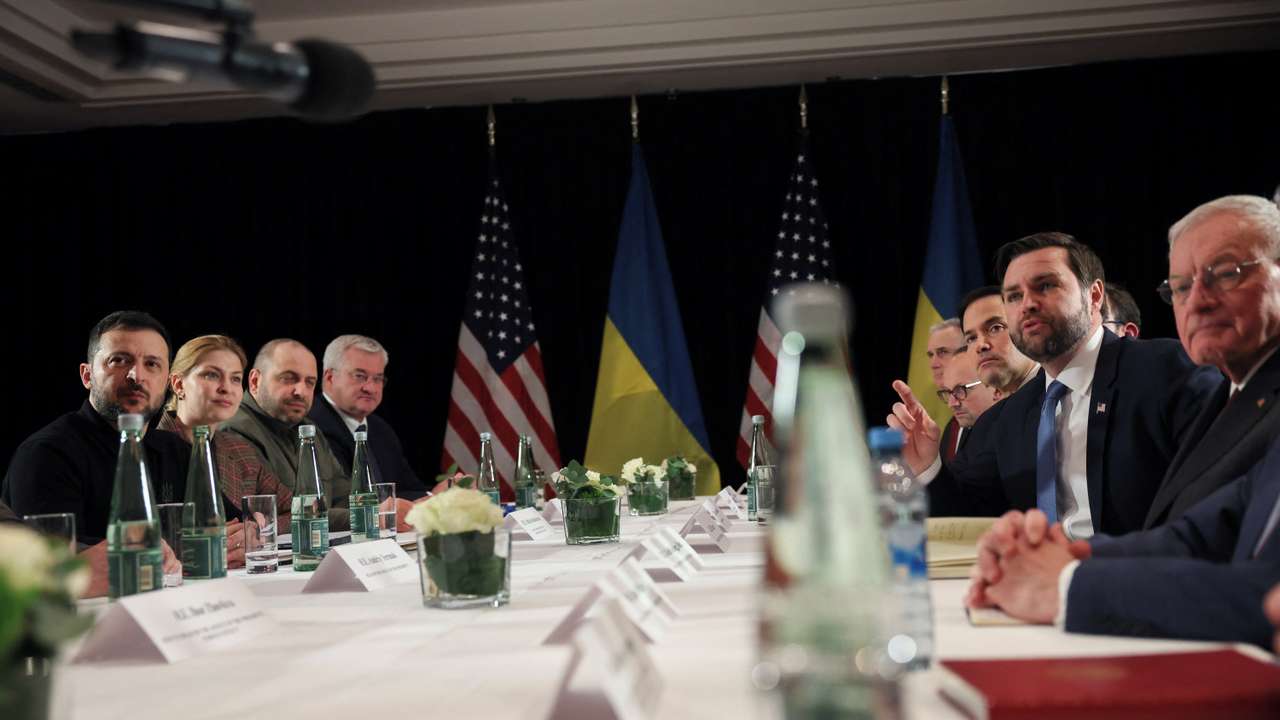 U.S. Vice President Vance and Ukrainian President Zelenskiy attend a bilateral meeting, in Munich