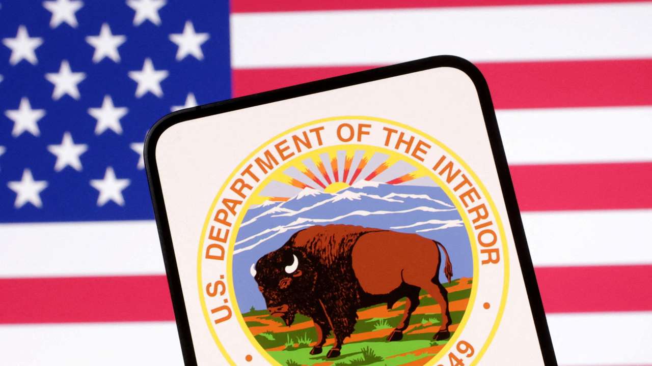 Illustration shows United States Department of the Interior logo and U.S. flag