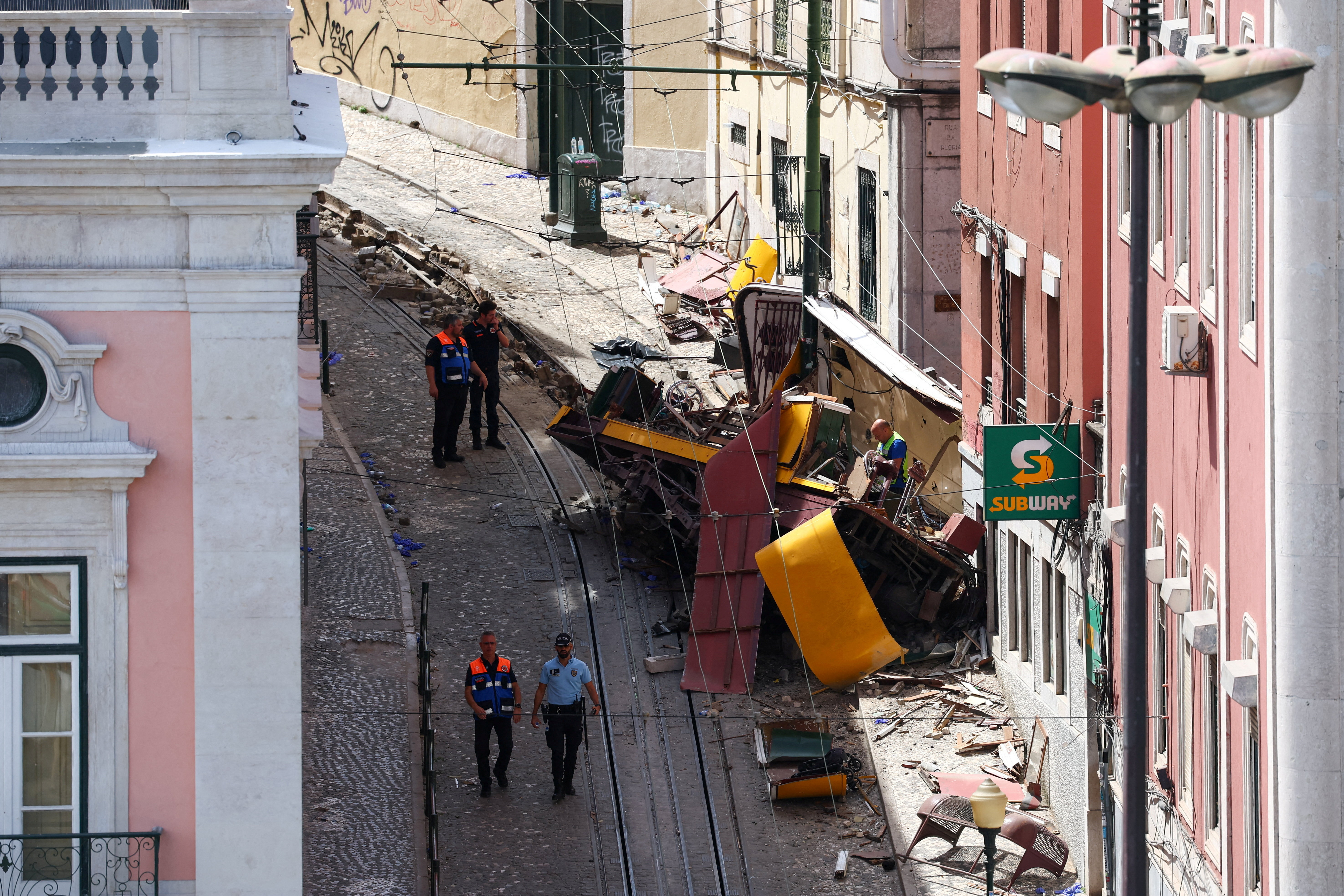 Aftermath of the Gloria Funicular accident in Lisbon