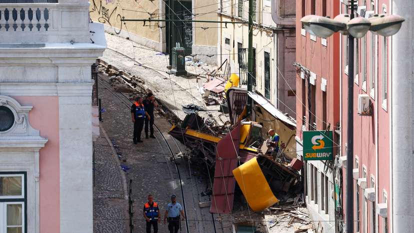 Aftermath of the Gloria Funicular accident in Lisbon