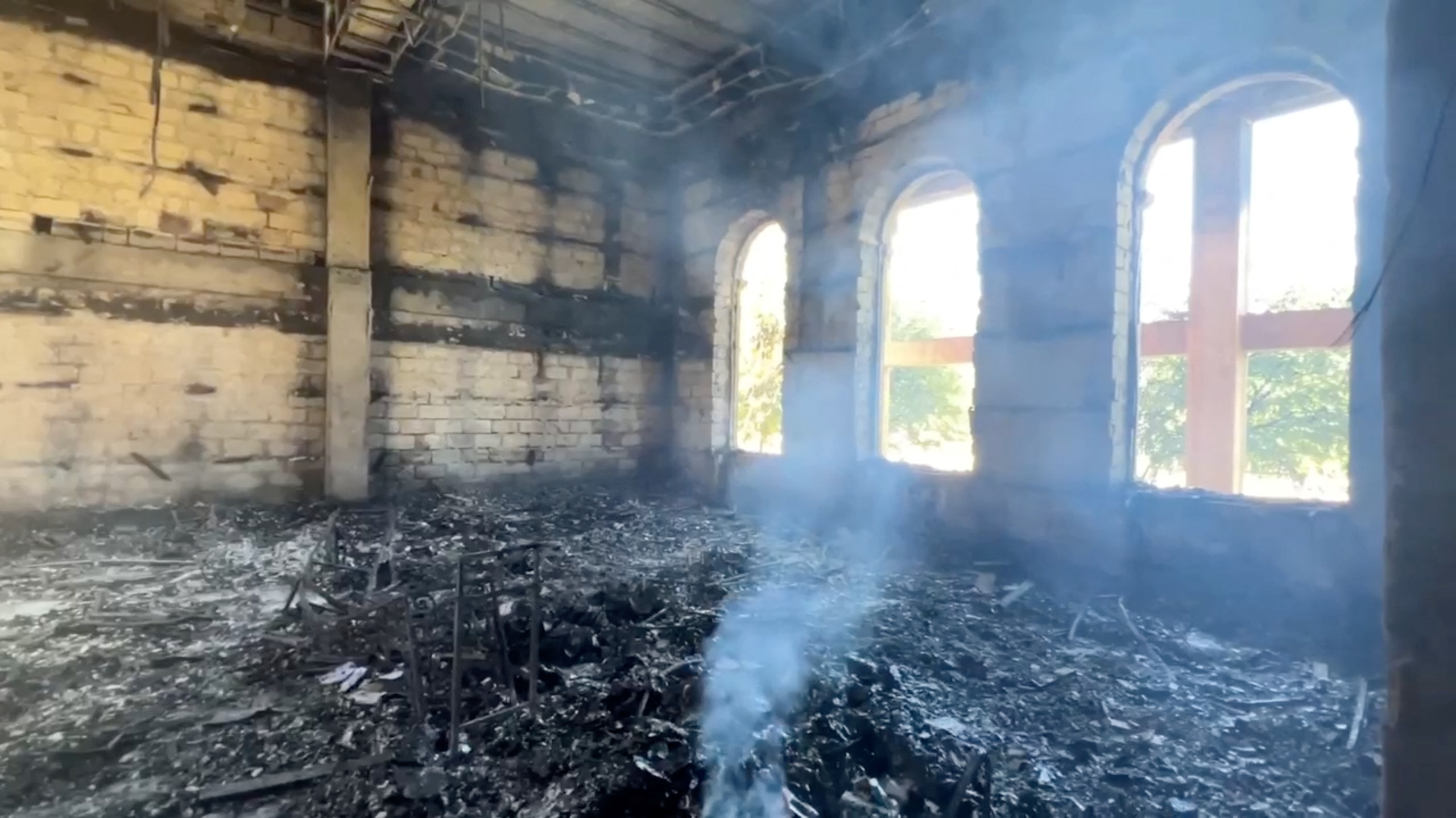A view of Derbent synagogue following an attack by gunmen and a fire