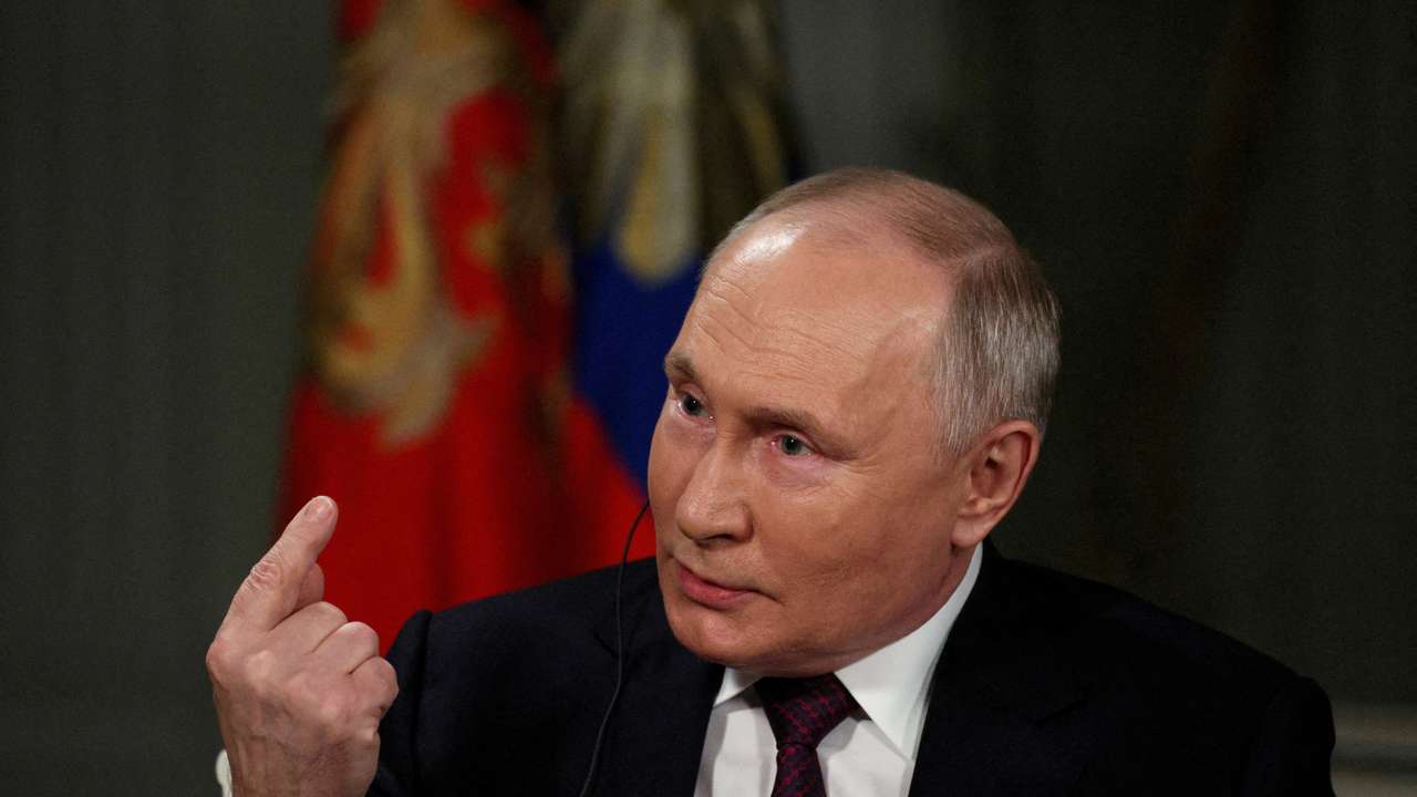 FILE PHOTO: Russian President Vladimir Putin gives interview to U.S. television host Tucker Carlson in Moscow