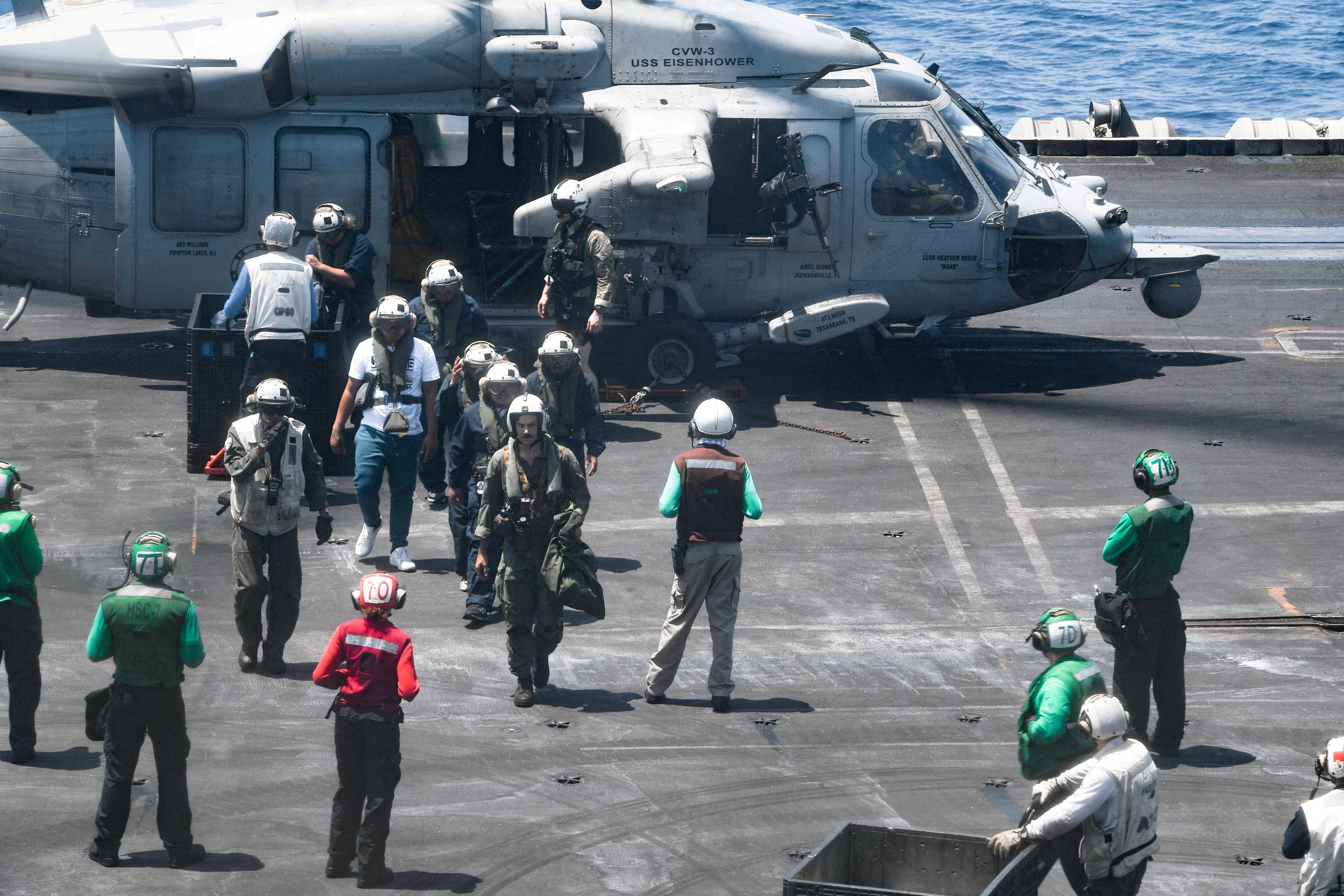 FILE PHOTO: U.S. Naval forces rescue crew from Greek-owned ship struck by Houthis in Red Sea