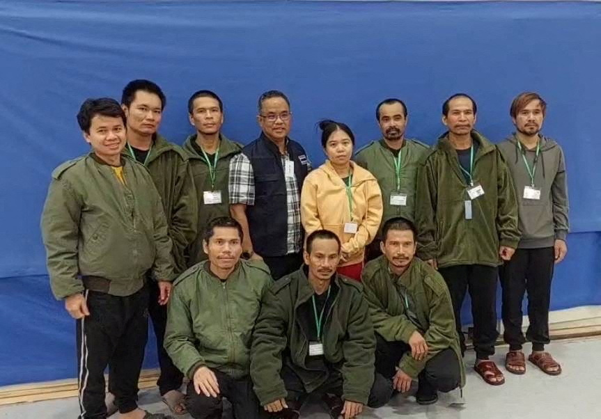 Thai workers taken hostage by Hamas after their release in Tel Aviv