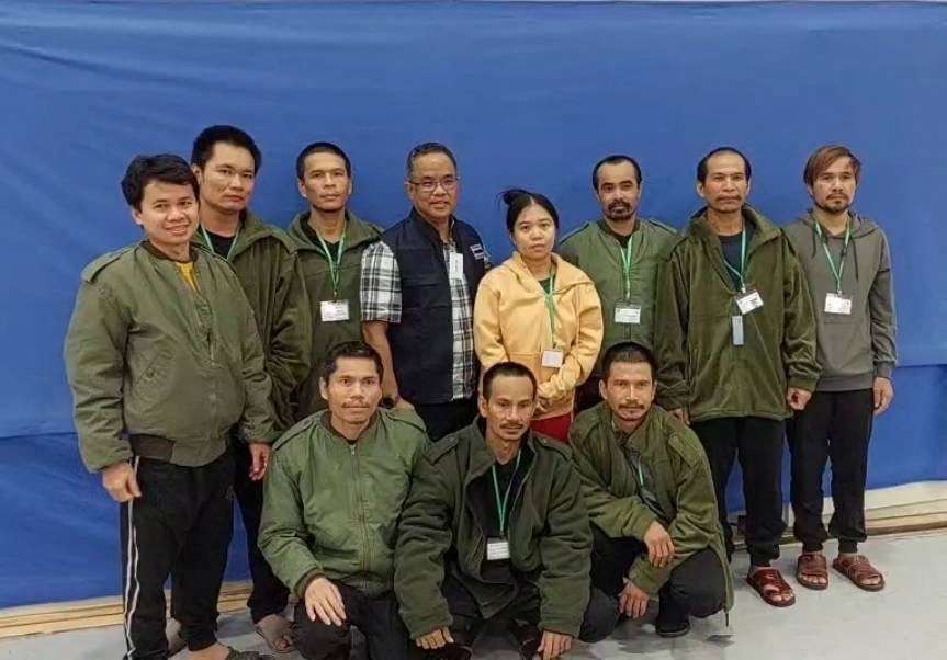 Thai workers taken hostage by Hamas after their release in Tel Aviv