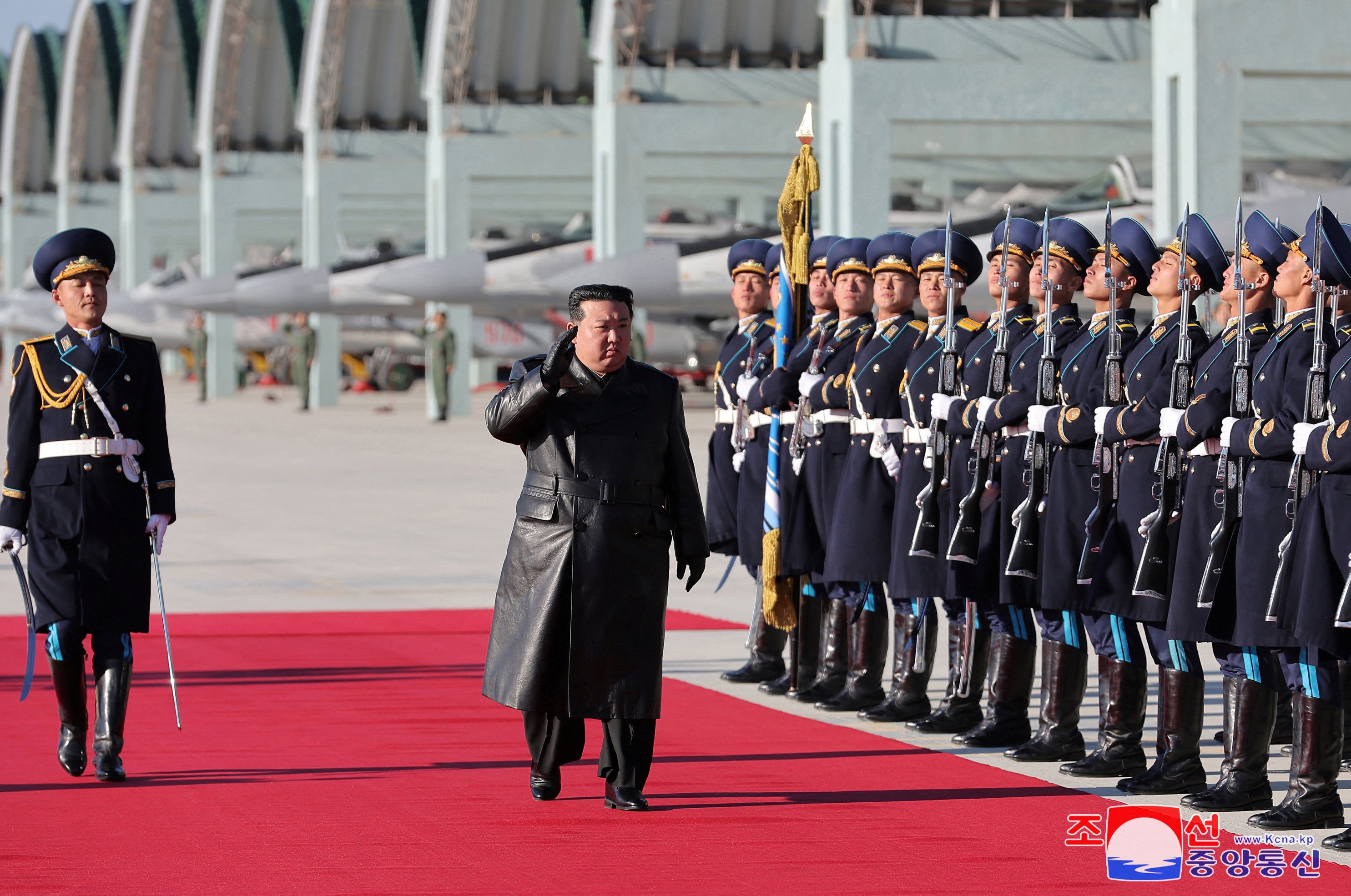 North Korean leader Kim Jong Un visits Korean People's Army Air Force headquarters on the occasion of Aviation Day