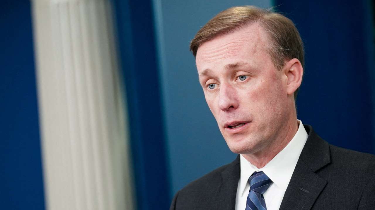 FILE PHOTO: White House National Security Advisor Jake Sullivan speaks at the White House in Washington