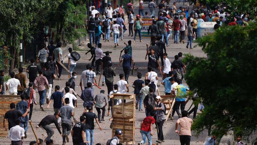 Bangladesh Chhatra League and anti-quota protesters engage in a clash in Dhaka