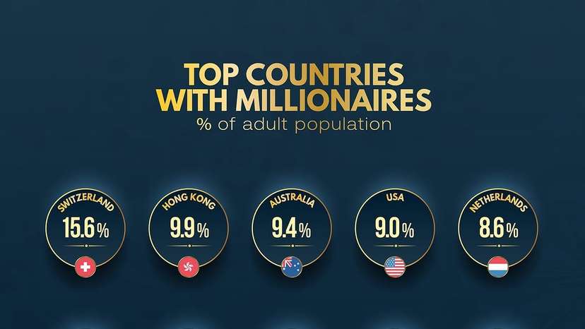 Switzerland leads the world in millionaire density, with 15.6% of its population holding millionaire status - a total of 1.2 million individuals. Hong Kong follows closely, where 9.9% of the population are mil (1)