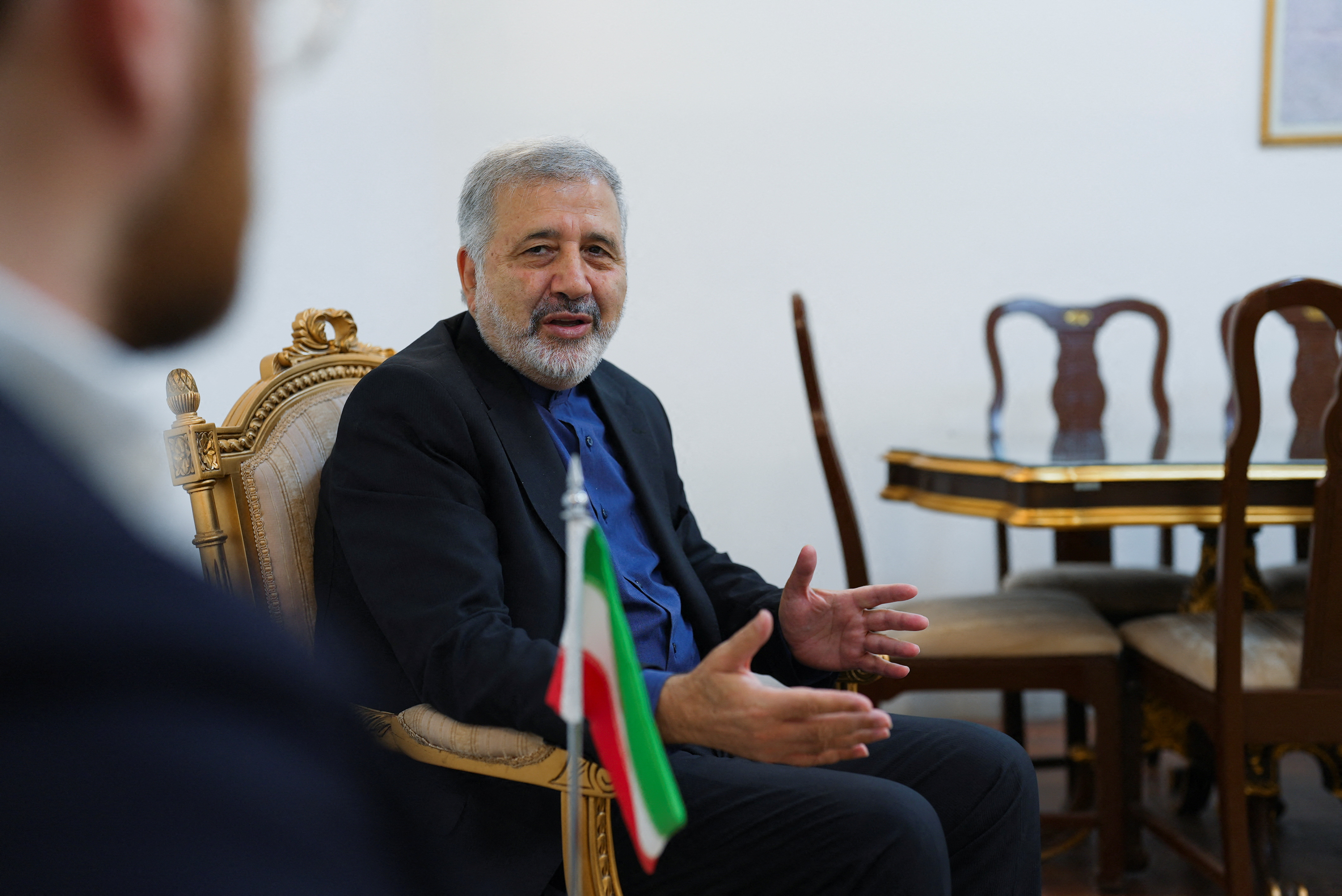Iranian ambassador to Saudi Arabia, Alireza Enayati, speaks to Reuters during an interview in Riyadh, Saudi Arabia
