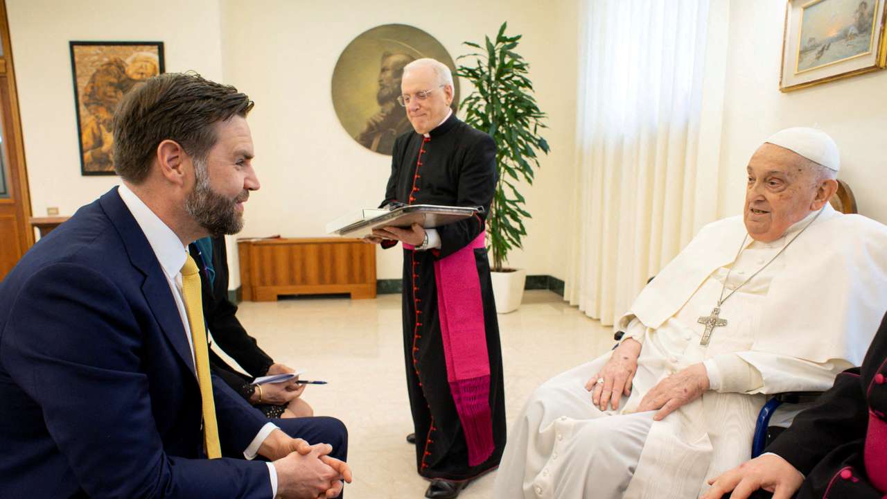 FILE PHOTO: Pope Francis meets with U.S. Vice President JD Vance at the Vatican