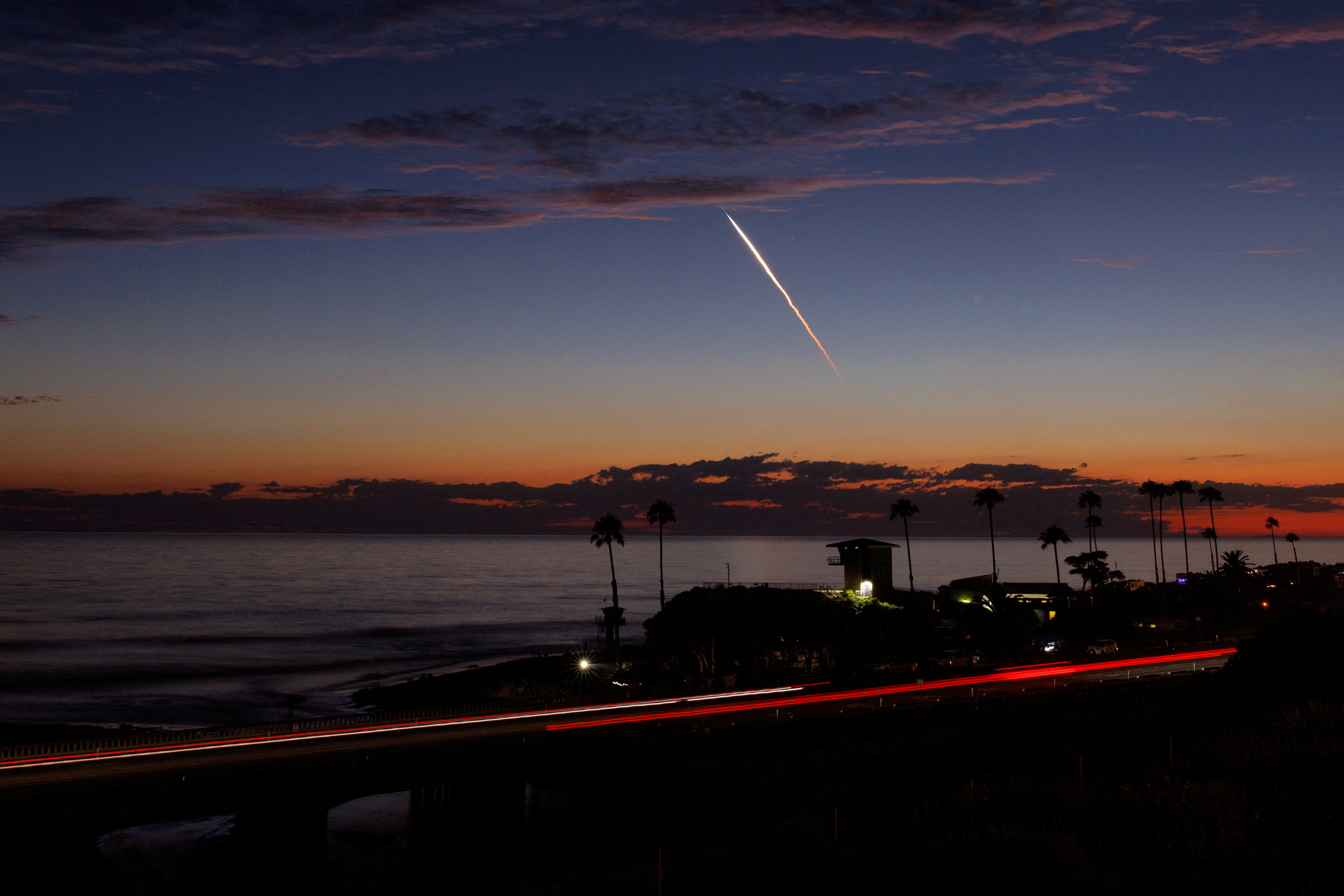 FILE PHOTO: SpaceX twilight launch from California