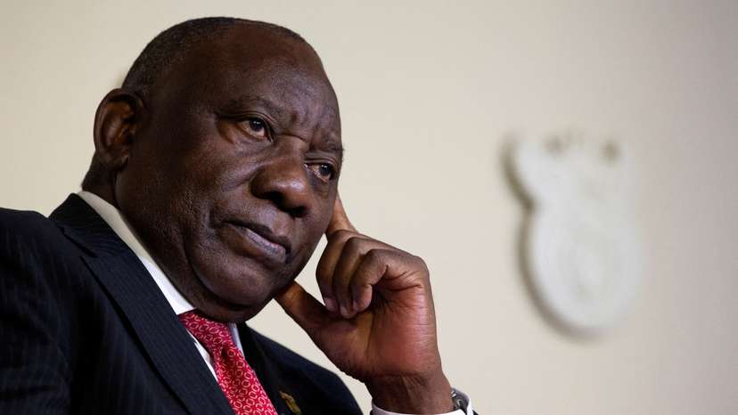 FILE PHOTO: South Africa's President Cyril Ramaphosa attends a media briefing at the Union Building in Pretoria