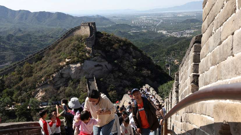 Tourists visit the Great Wall on National Day holiday in Beijing