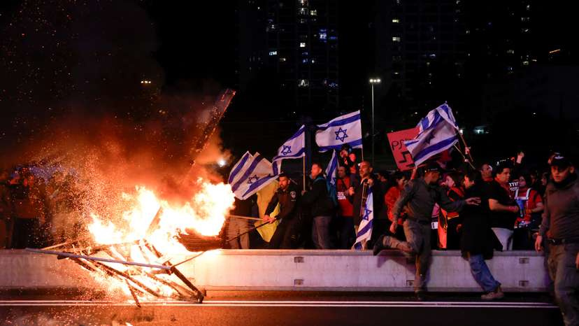 Protest against Israeli Prime Minister Netanyahu's government and call for the release of hostages kidnapped on October 7, in Tel Aviv