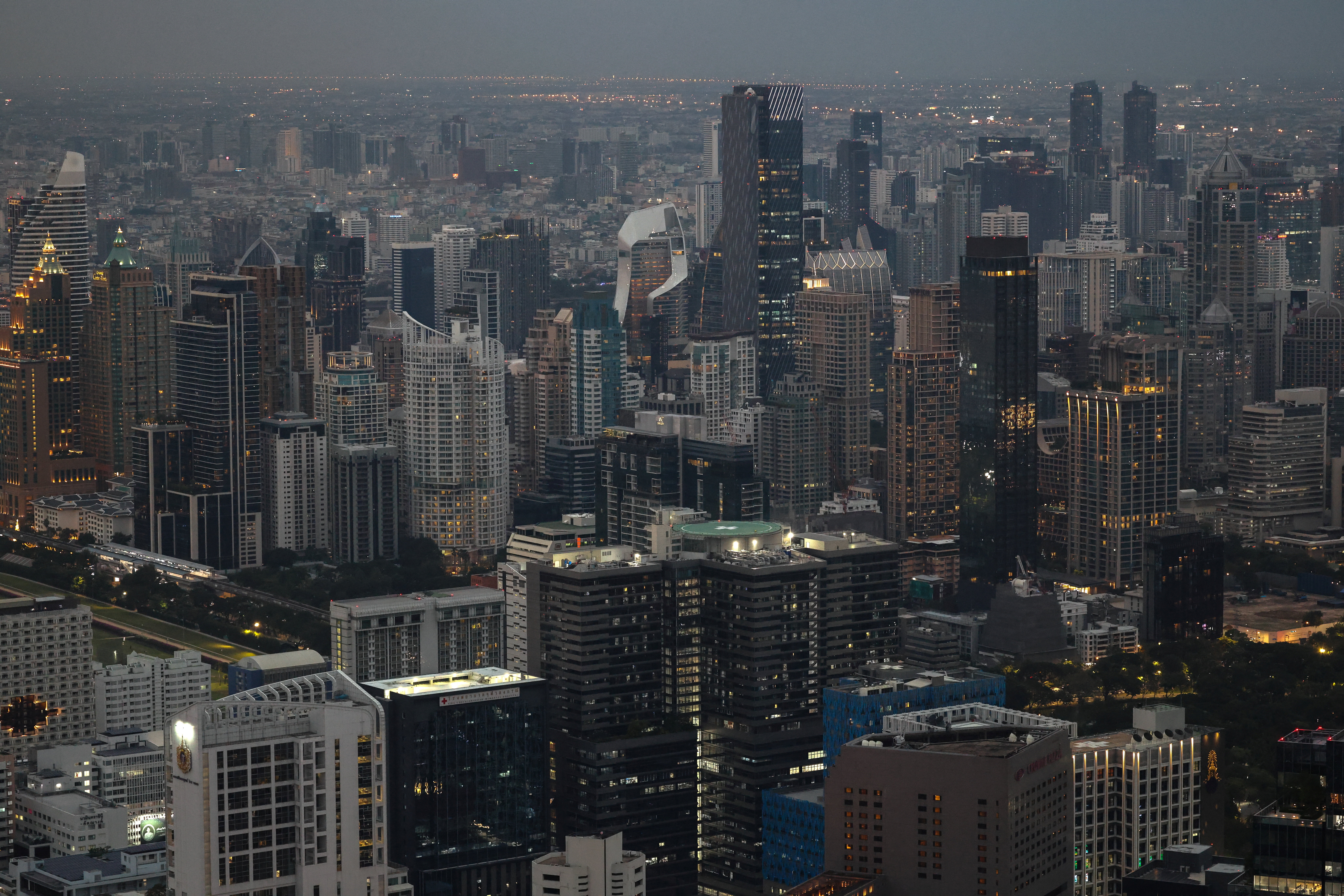 Bangkok's skyscrapers from Mahanakhon SkyWalk at King Power Mahanakhon in Bangkok