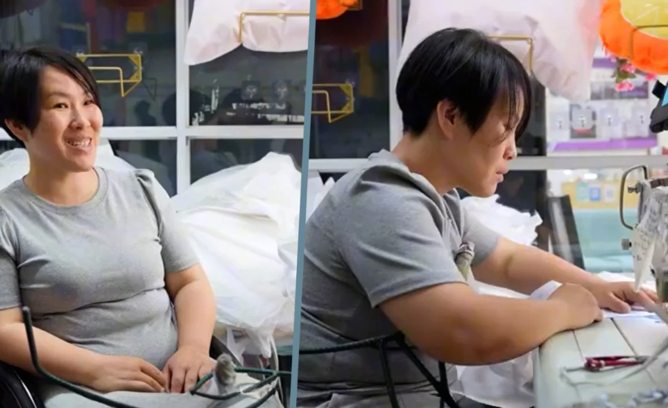 Tang Manxia paralysed but sewing, China