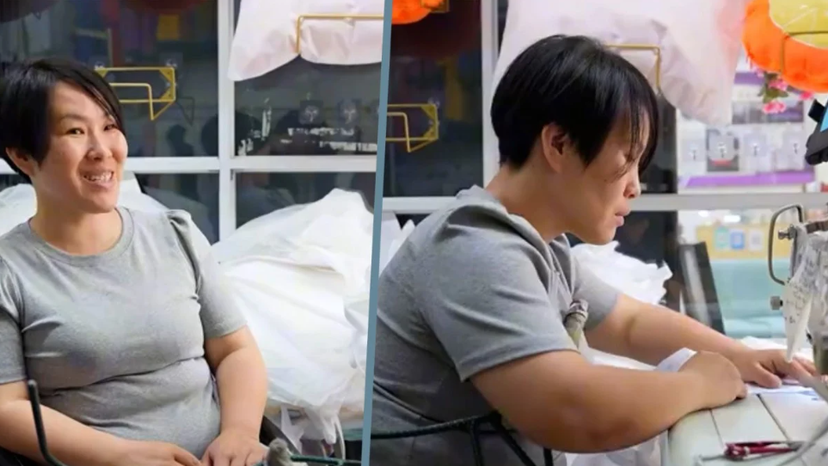 Tang Manxia paralysed but sewing, China