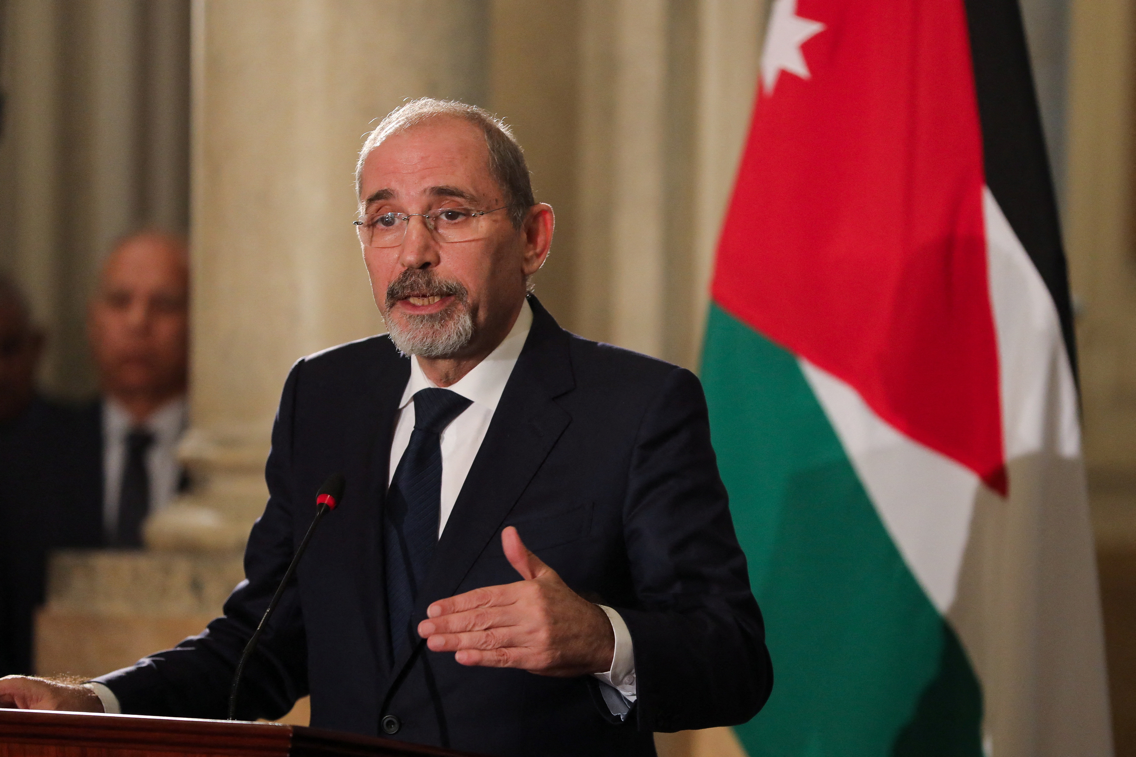 Egyptian, French and Jordanian Foreign Ministers hold a joint press conference in Cairo