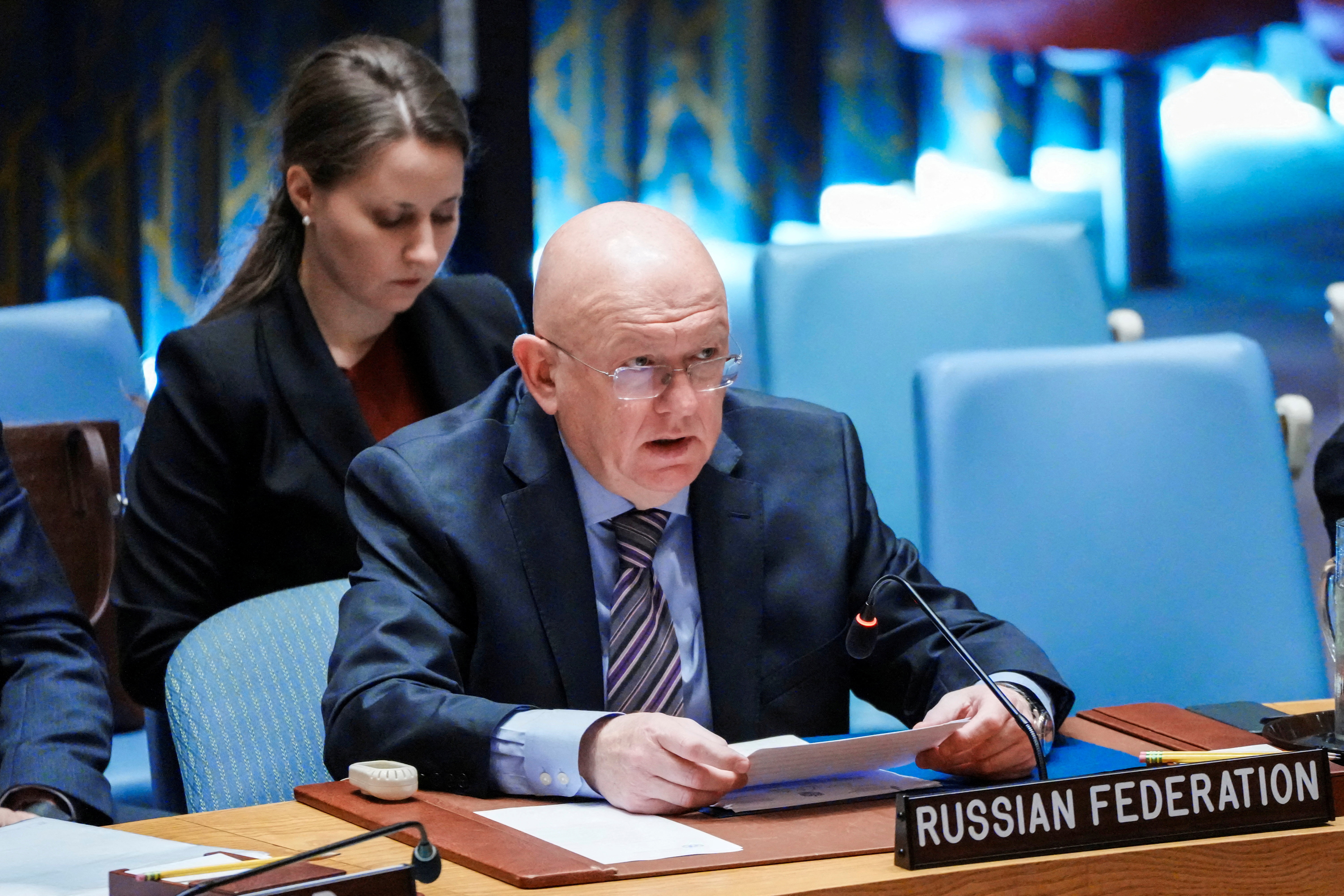 FILE PHOTO: Members of the U.N. Security Council hold a meeting on a resolution that would permanently lift U.N. sanctions on Iran at U.N. headquarters in New York