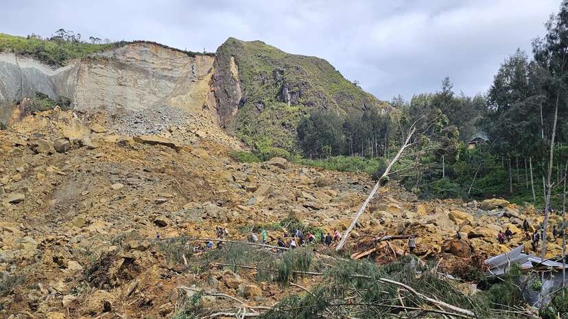 View of the damage after a landslide in Maip Mulitaka