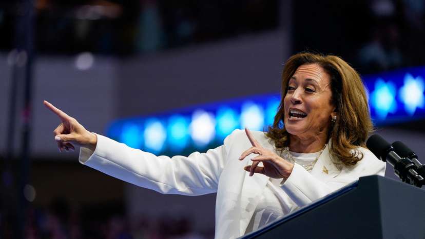 Democratic presidential nominee and U.S. Vice President Kamala Harris delivers remarks at a campaign rally in Savannah