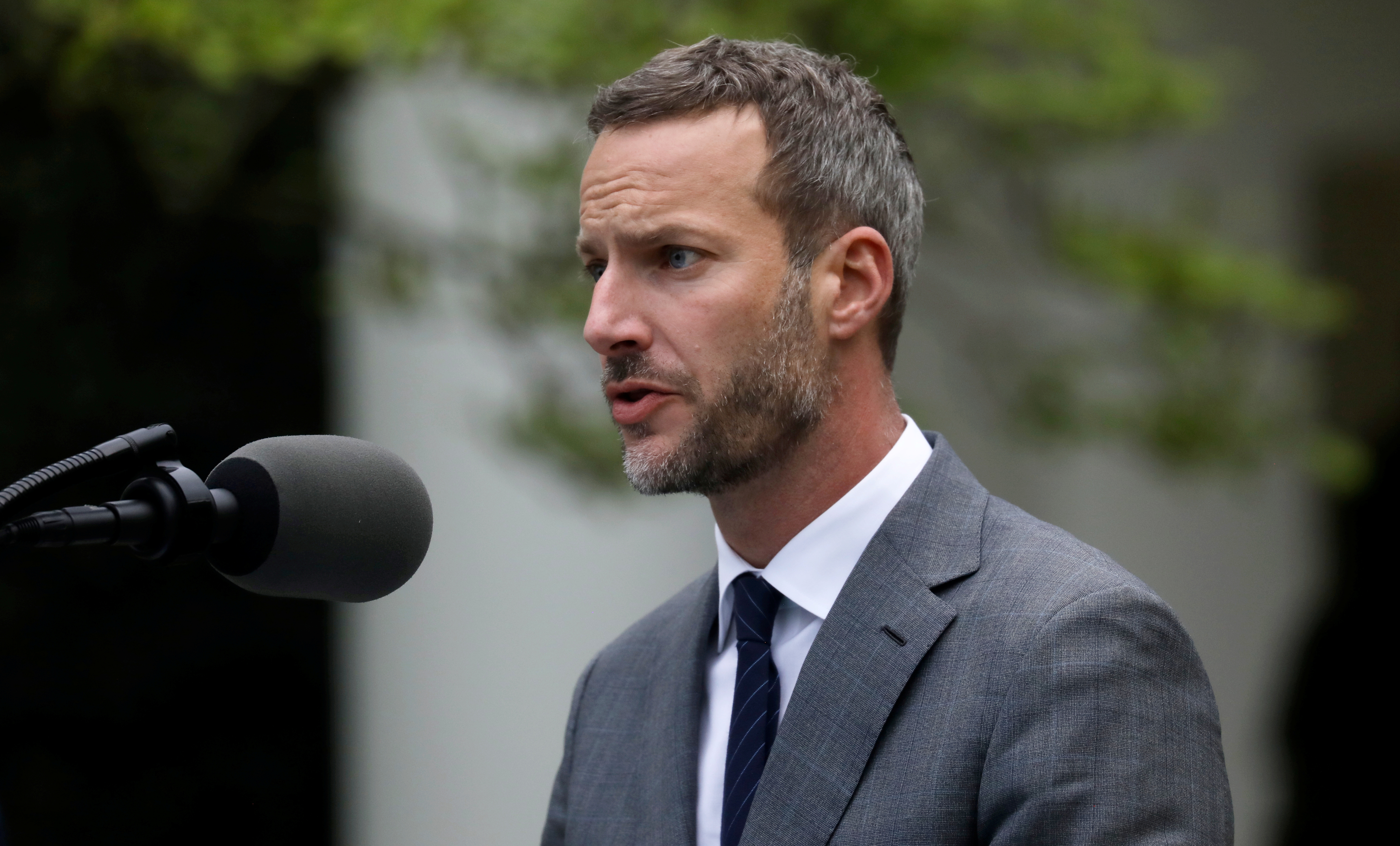 U.S. International Development Finance Corporation CEO Adam Boehler addresses daily coronavirus response briefing at the White House in Washington