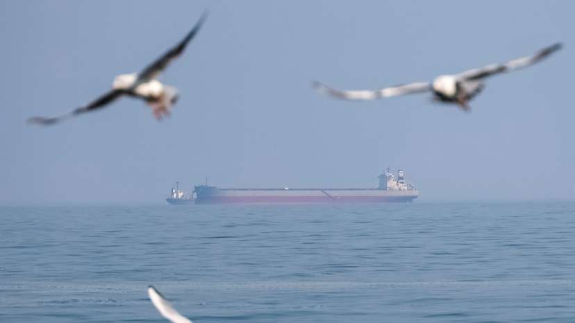 A cargo vessel is seen near a port in the Black Sea in Odesa