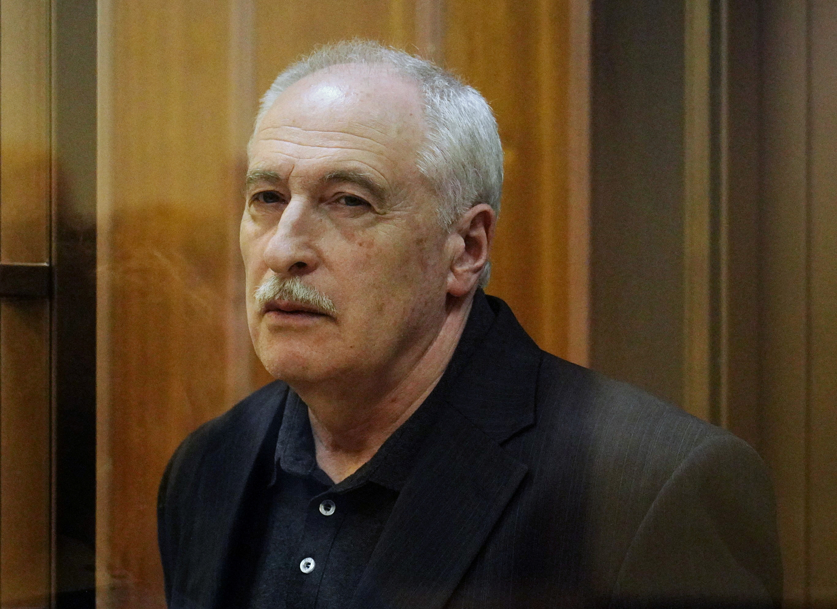 Russian physicist Valery Golubkin, accused of treason, attends a court hearing in Moscow