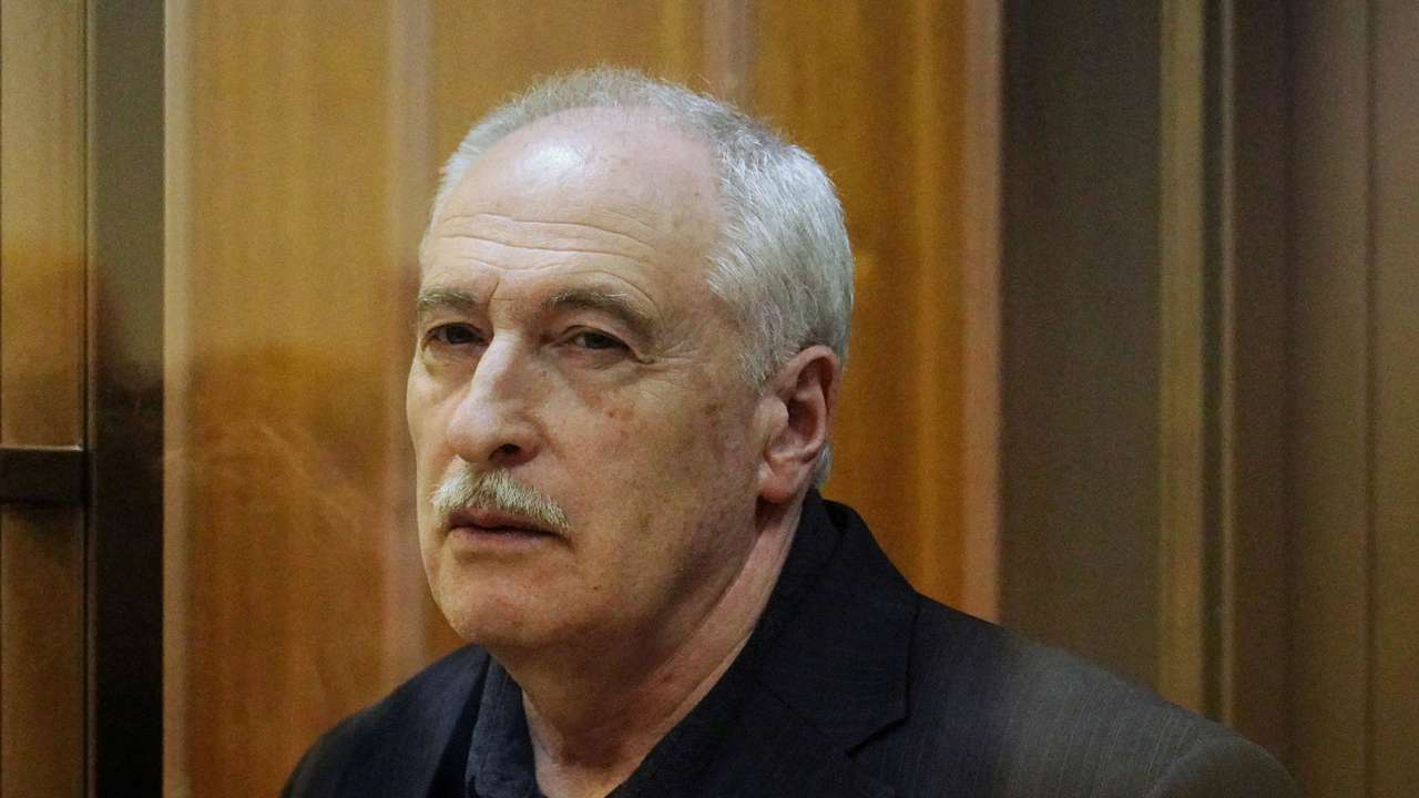 Russian physicist Valery Golubkin, accused of treason, attends a court hearing in Moscow