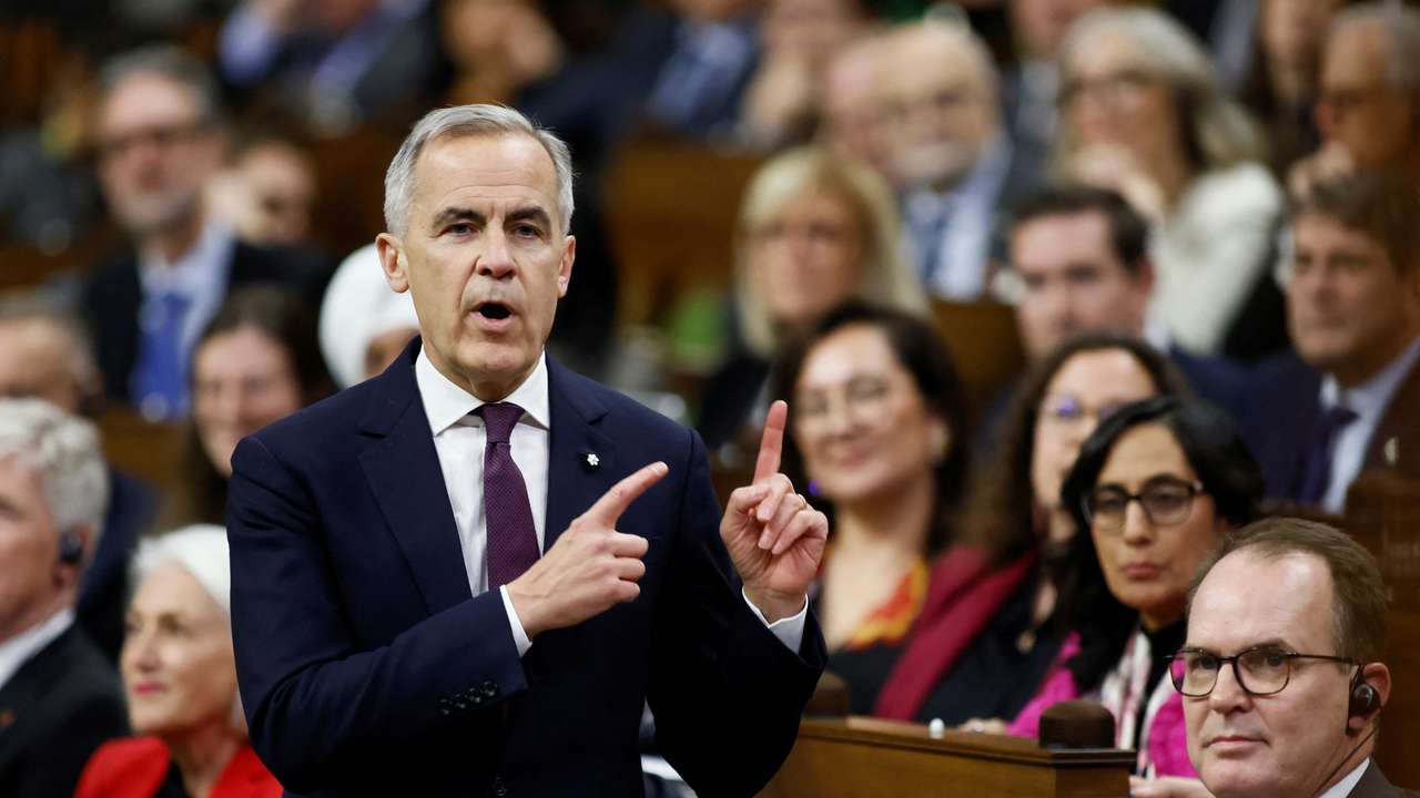 Canada's Prime Minister Mark Carney speaks during Question Period in the House of Commons on Parliament Hill in Ottawa