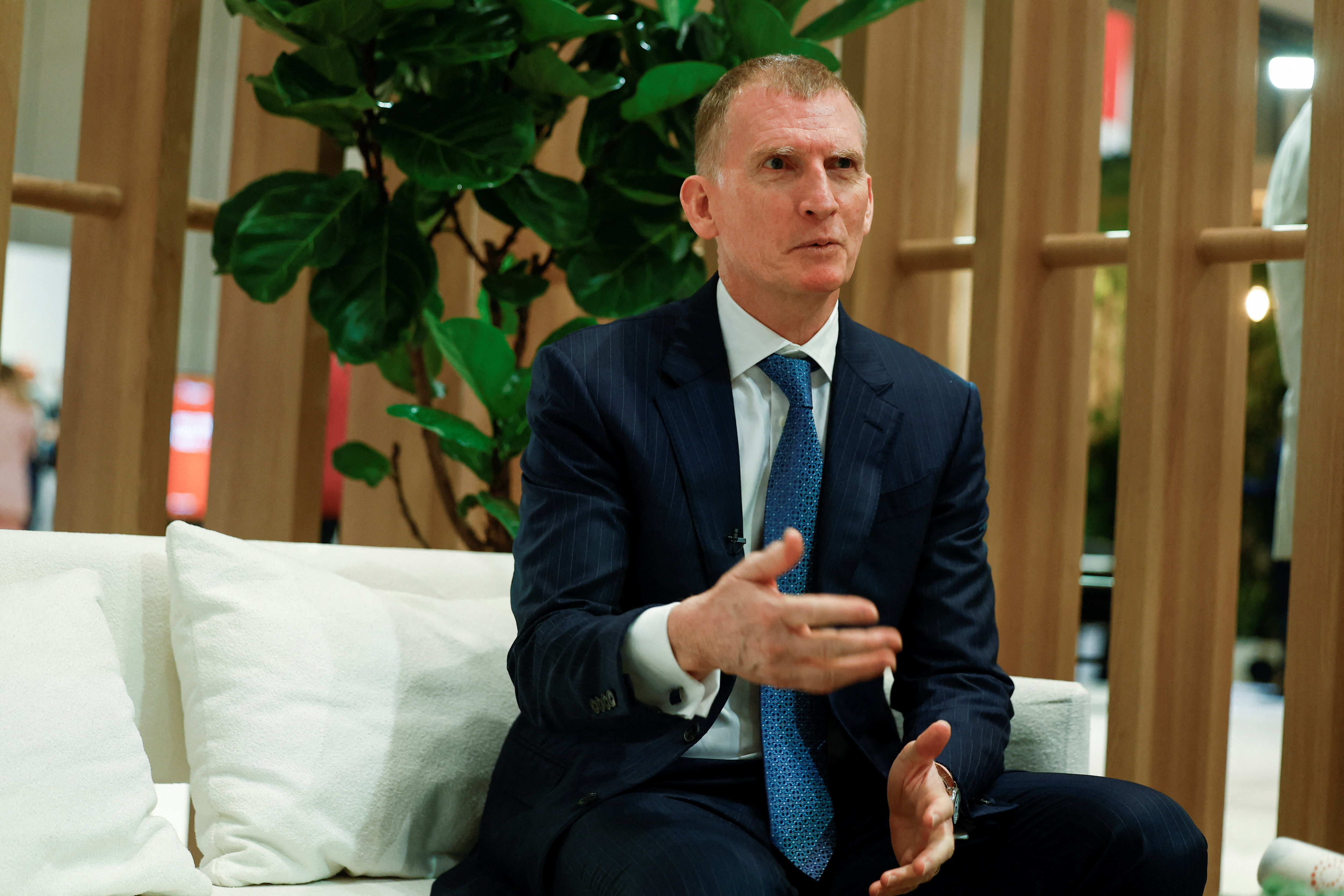 Royal Commission for AlUla Chief Tourism Officer Phillip Jones gestures during an interview with Reuters at Reuters Next in Abu Dhabi