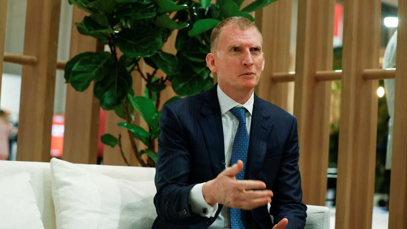 Royal Commission for AlUla Chief Tourism Officer Phillip Jones gestures during an interview with Reuters at Reuters Next in Abu Dhabi