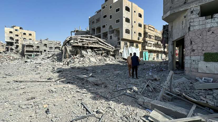 Palestinians view the damage after Israeli forces withdrew from the area around Kamal Adwan hospital, amid the ongoing Israel-Hamas conflict, in Jabalia, in the northern Gaza Strip