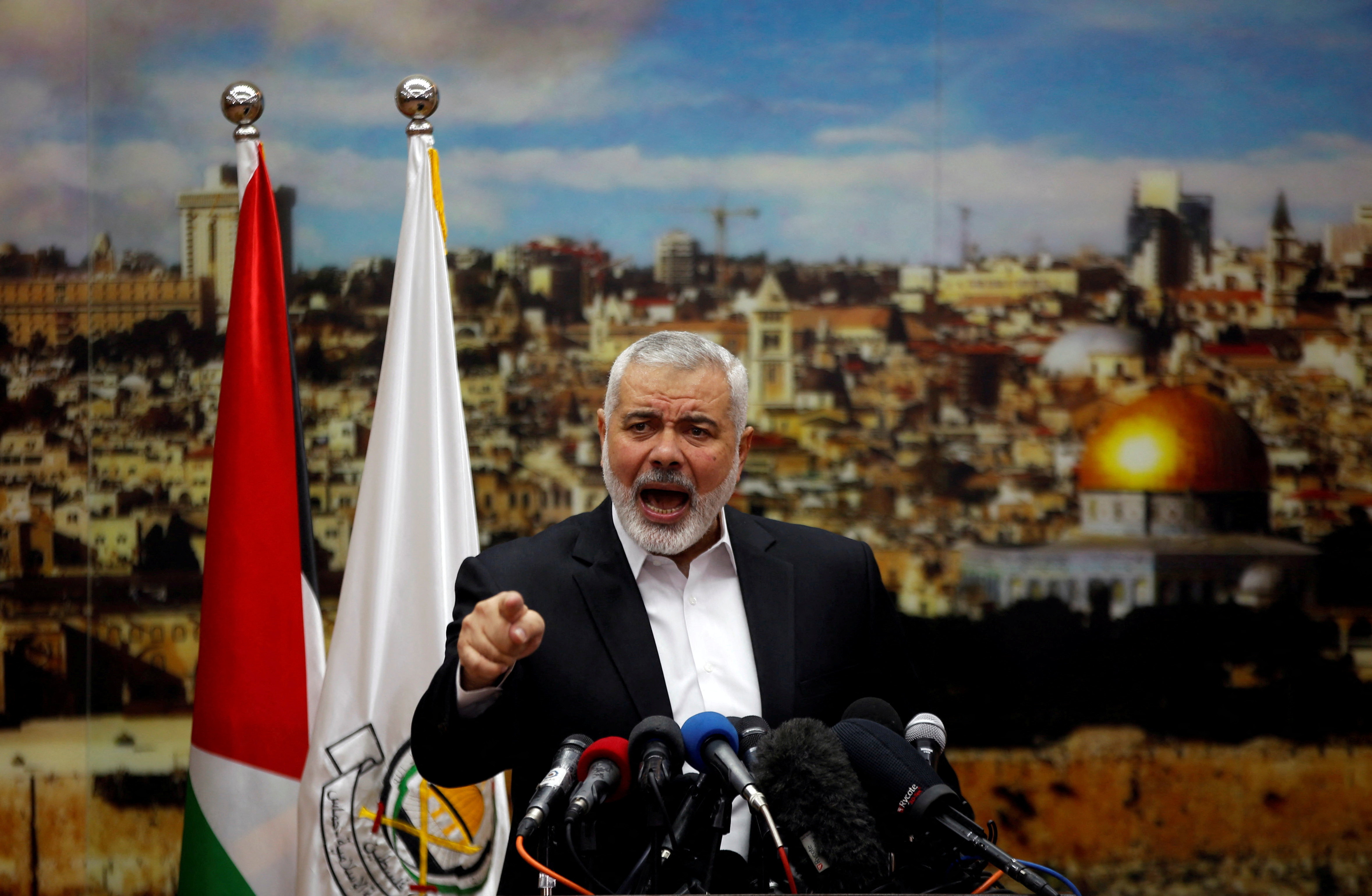 FILE PHOTO: Hamas Chief Ismail Haniyeh gestures as he delivers a speech over U.S. President Donald Trump's decision to recognize Jerusalem as the capital of Israel, in Gaza City