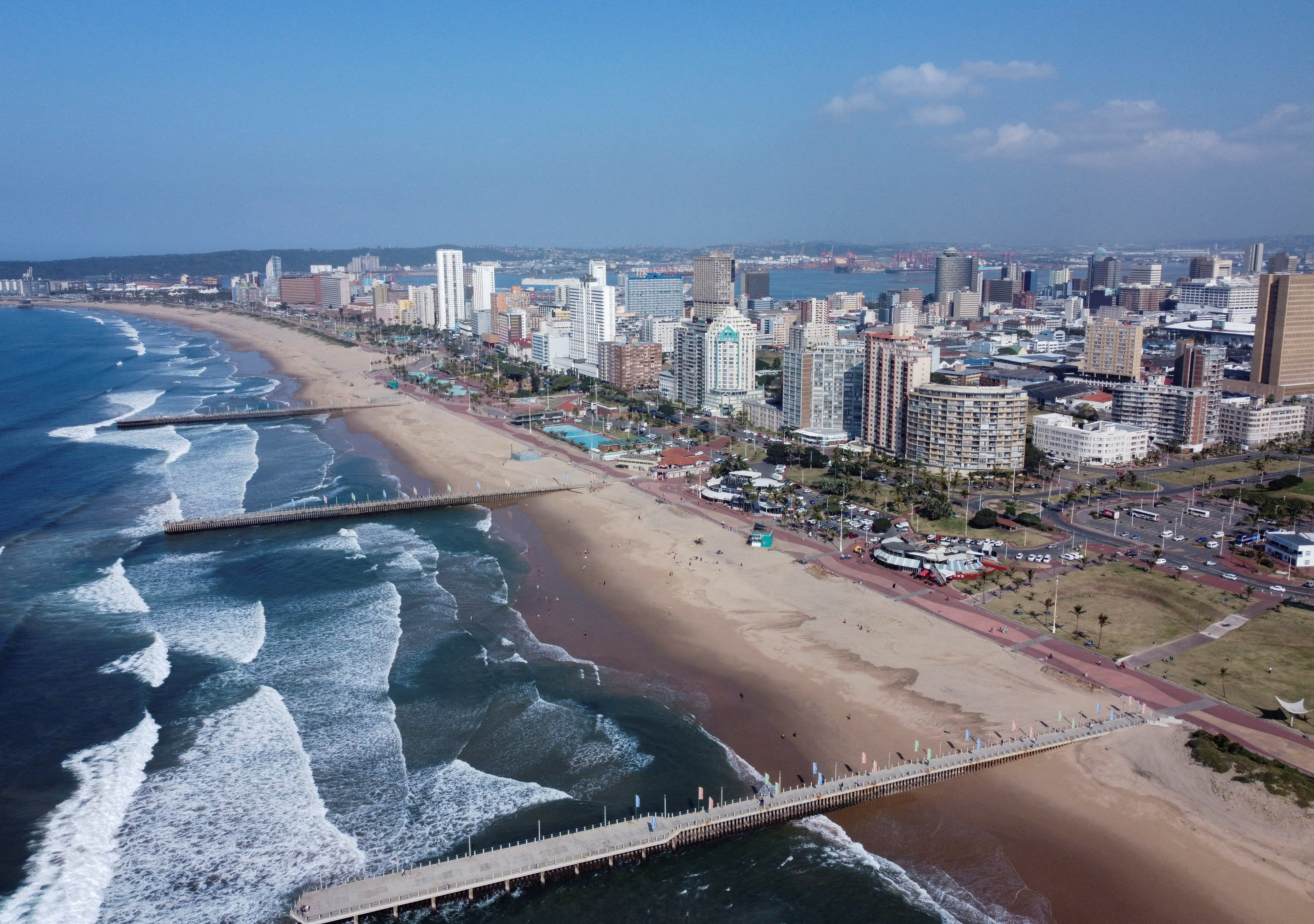 FILE PHOTO: A drone view shows the beach front ahead of the G20 finance meeting in Durban
