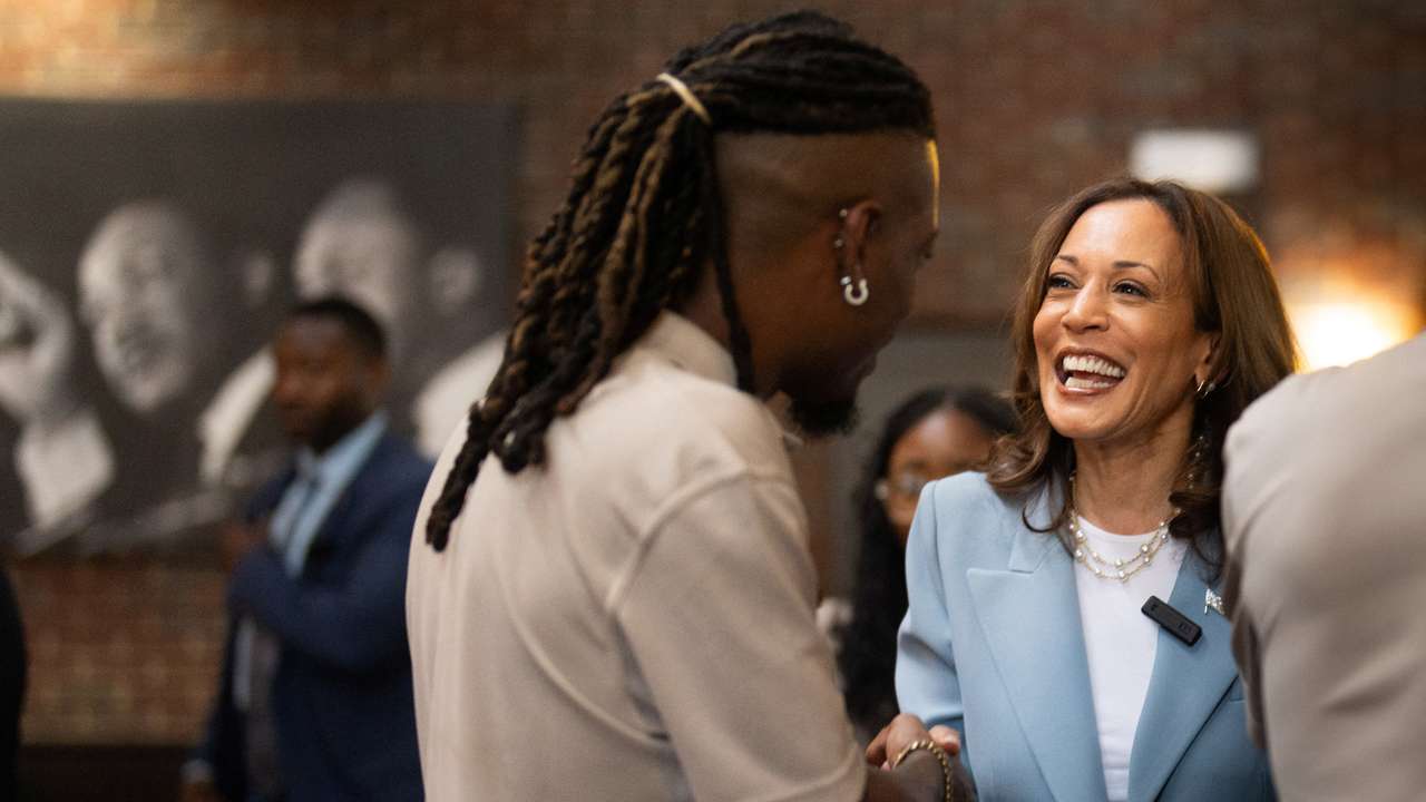 U.S. Vice President Kamala Harris visits Paschal's, a historic Black-owned restaurant in Atlanta, Georgia