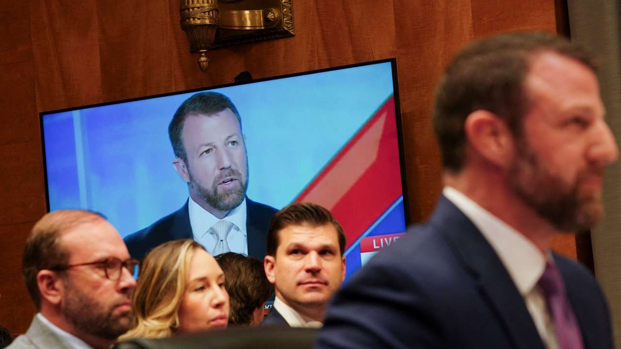 U.S. Senator Markwayne Mullin tesifies before a Senate Homeland Security and Governmental Affairs Committee confirmation hearing, in Washington