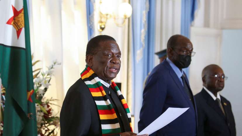 Former Zimbabwe National Army (ZNA) Commander Retired Lieutenant General Anselem Sanyatwe is sworn in as Minister of Sports, Recreation, Arts and Culture, at State House in Harare