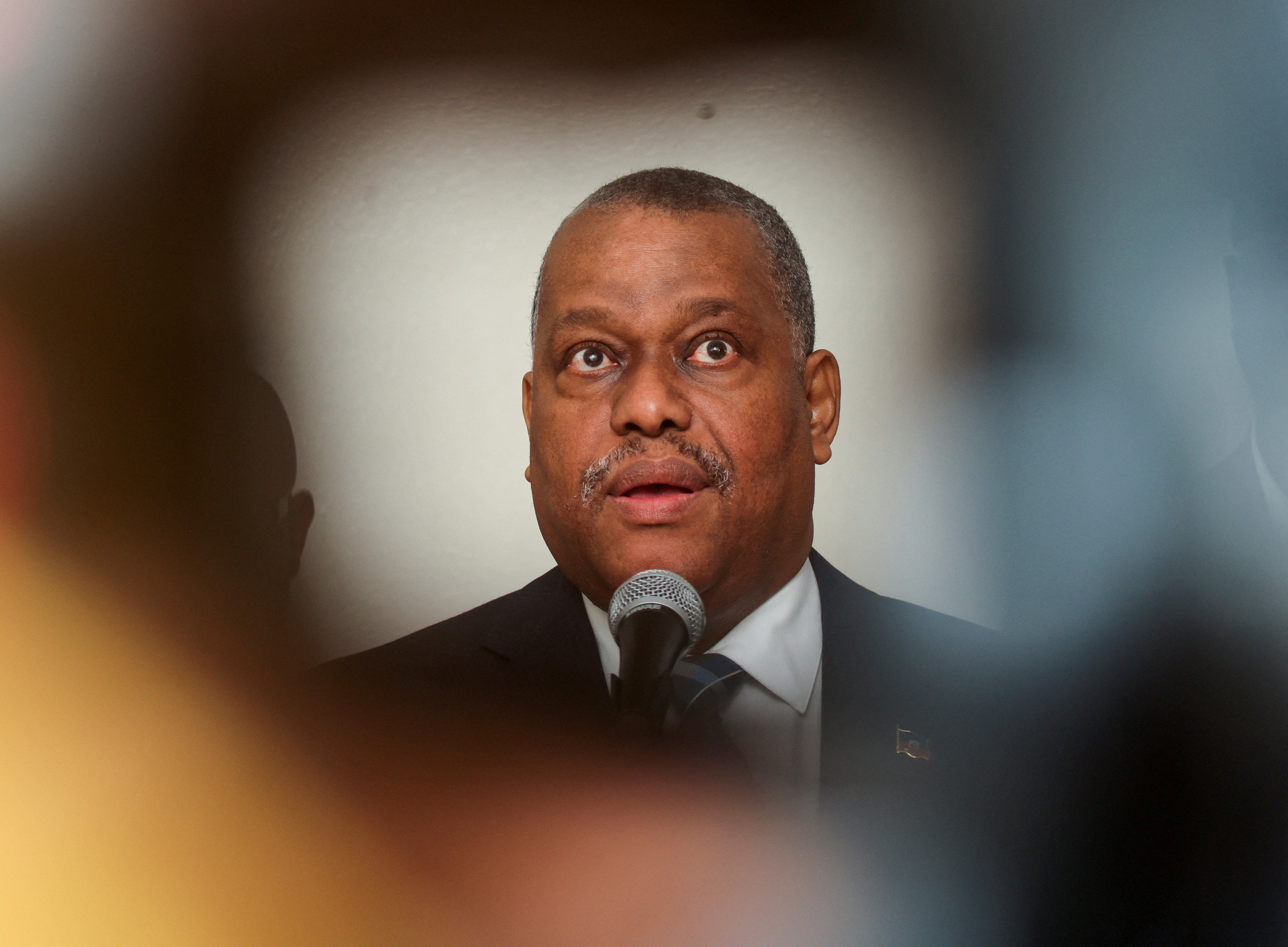 FILE PHOTO: Haitian PM Conille holds press conference at Port-au-Prince airport