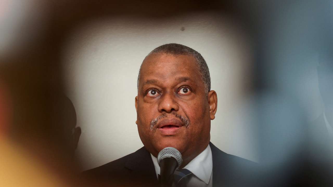 FILE PHOTO: Haitian PM Conille holds press conference at Port-au-Prince airport