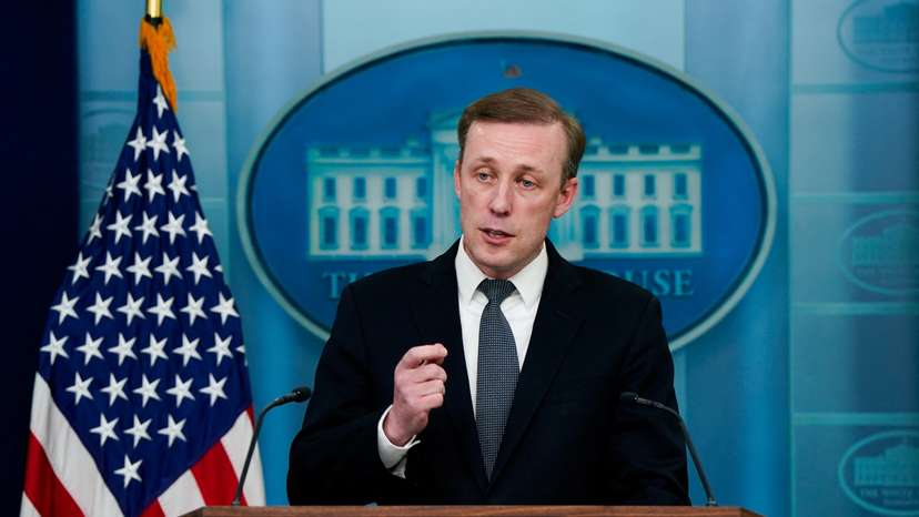 White House National Security Advisor Jake Sullivan speaks during a press briefing at the White House in Washington