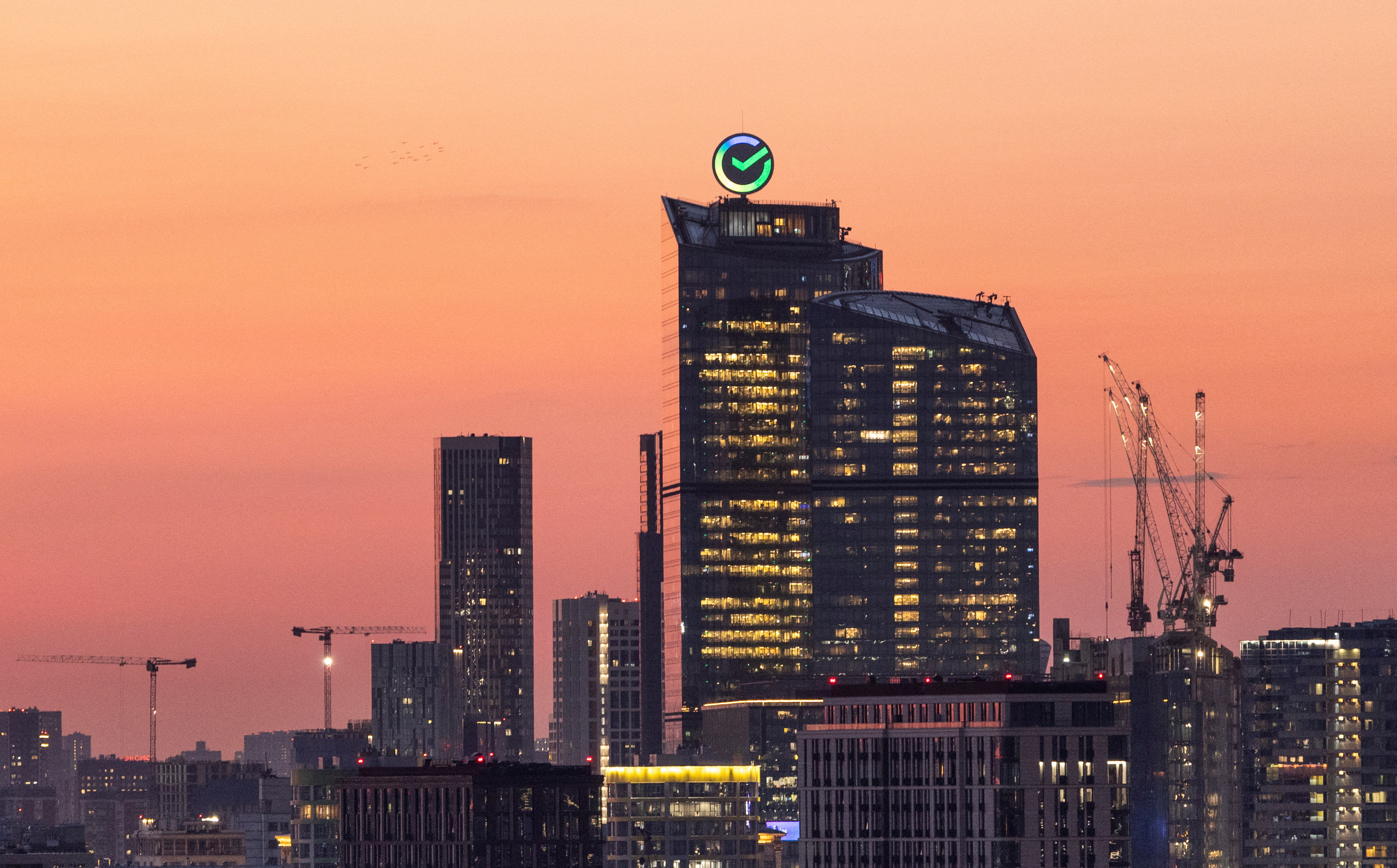 Logo of Russia’s biggest bank Sberbank is seen atop of its headquarters in Moscow