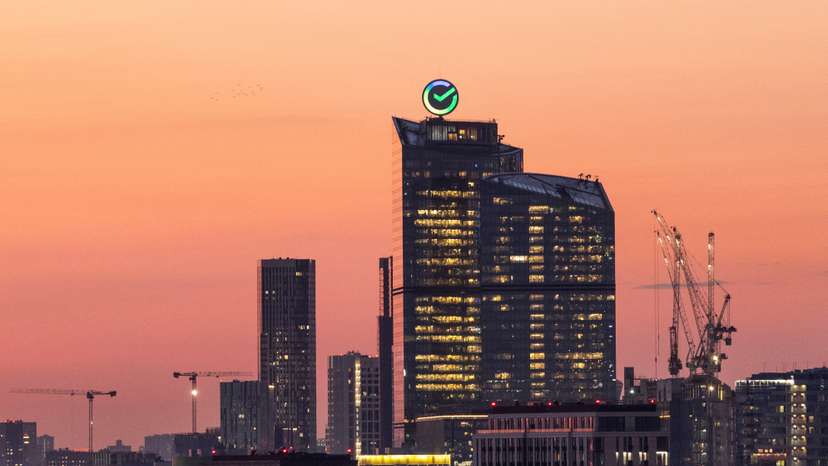Logo of Russia’s biggest bank Sberbank is seen atop of its headquarters in Moscow