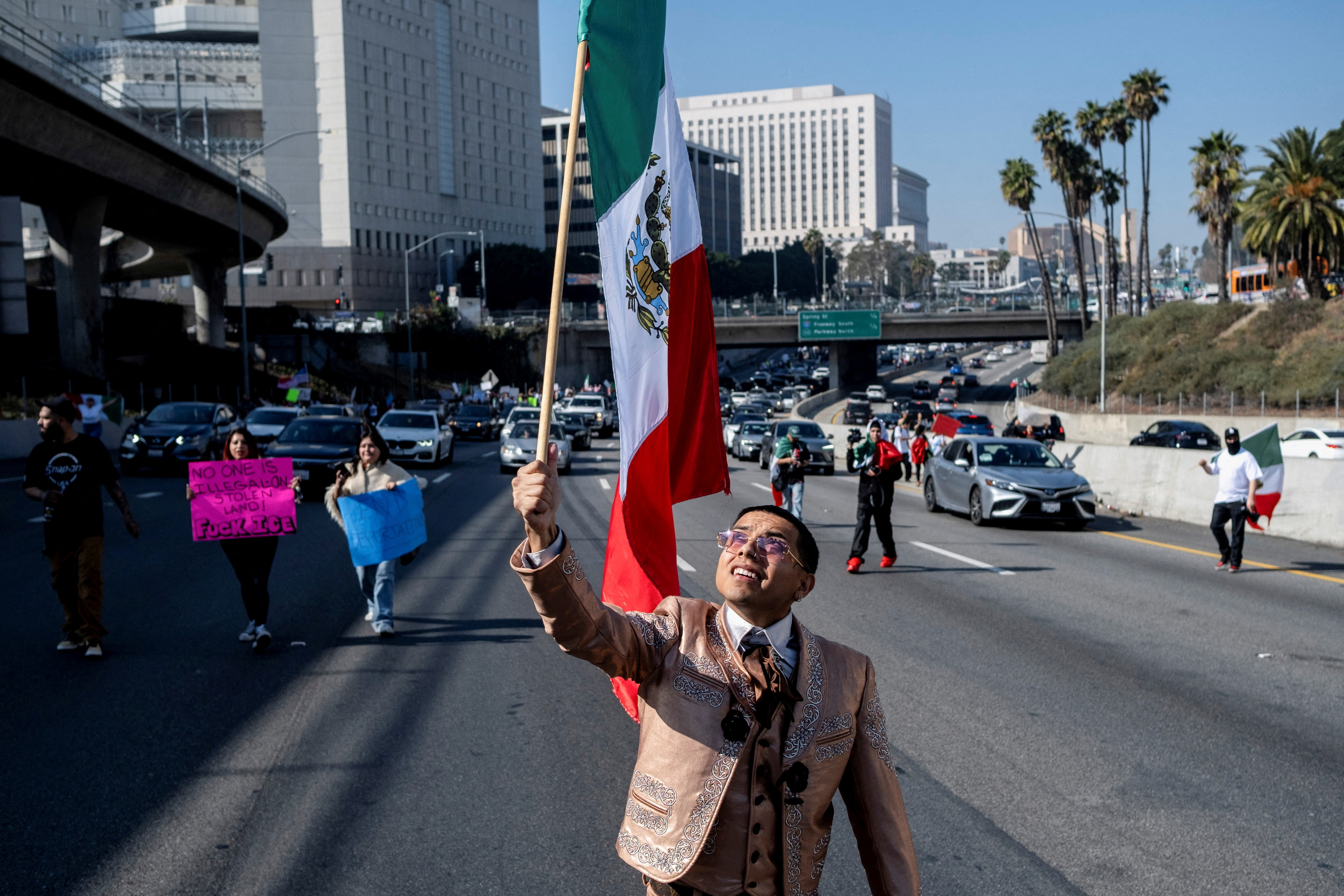 Protest against arrests and deportations of migrants by U.S. government agencies in Los Angeles
