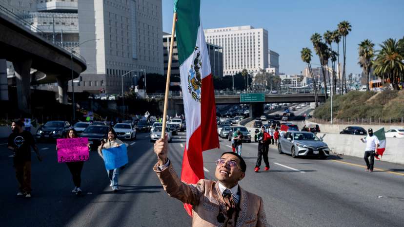 Protest against arrests and deportations of migrants by U.S. government agencies in Los Angeles